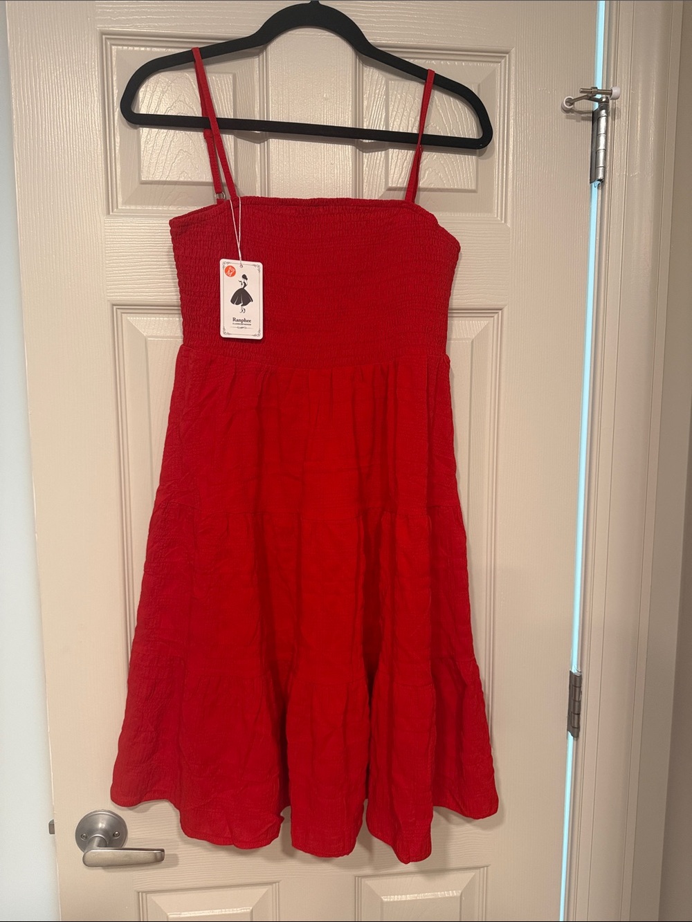 Girls Red Smocked Sundress with Spaghetti Straps